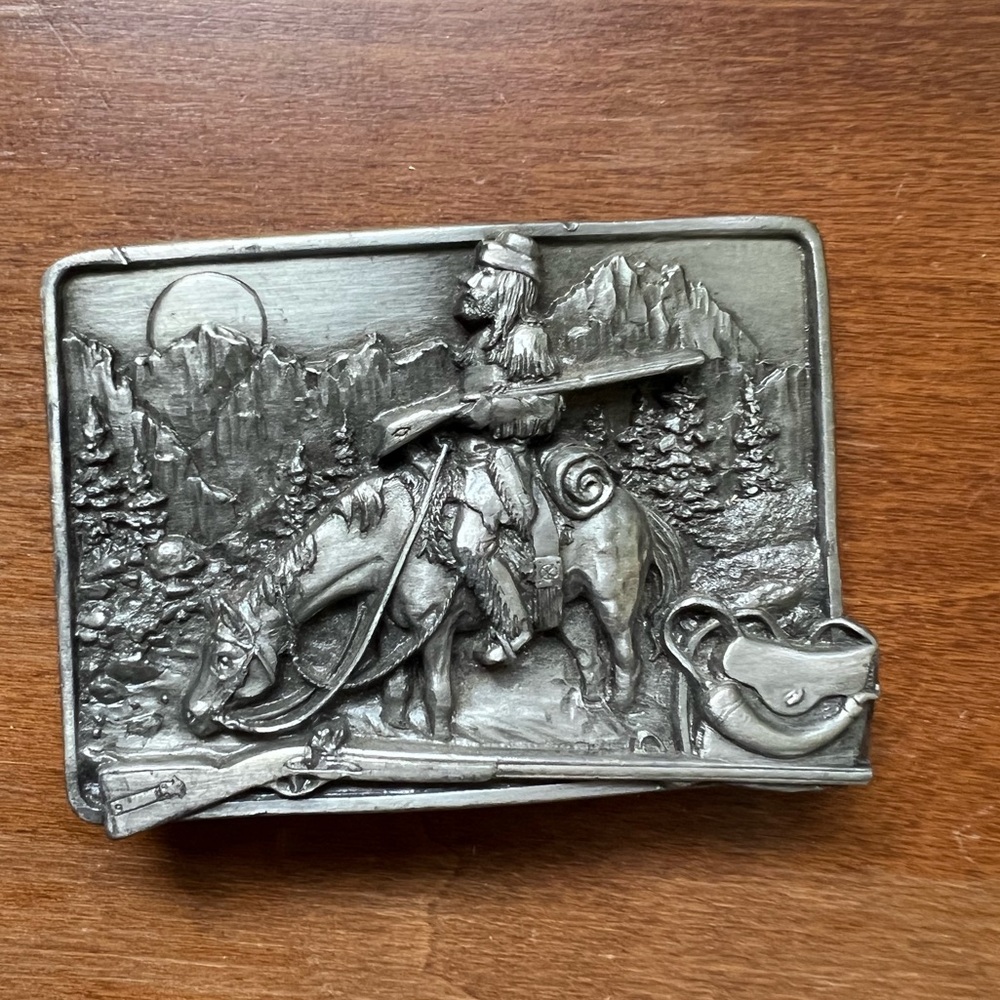Vintage 1982 Siskiyou Leather & Buckle Company "Mountain Man" belt buckle